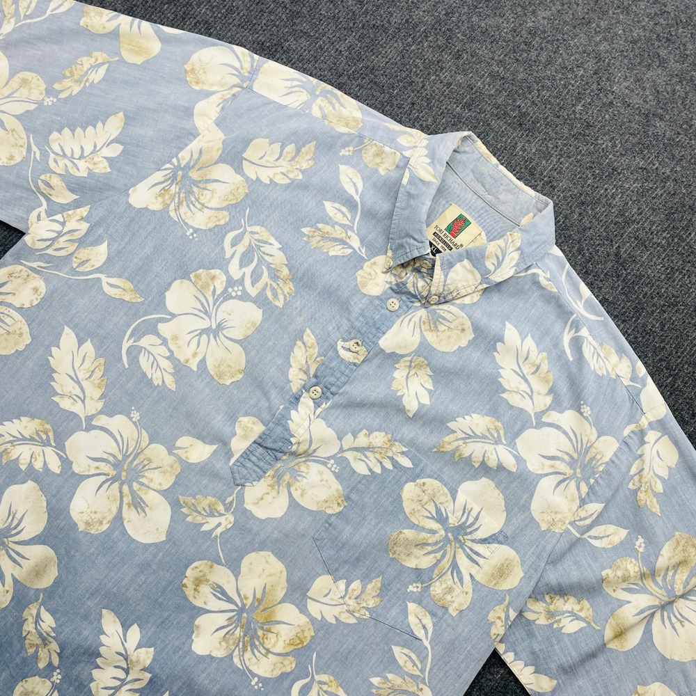 Tori Richard Honolulu Hawaiian Shirt XL‎ Blue Floral Hibiscus Popover Vintage